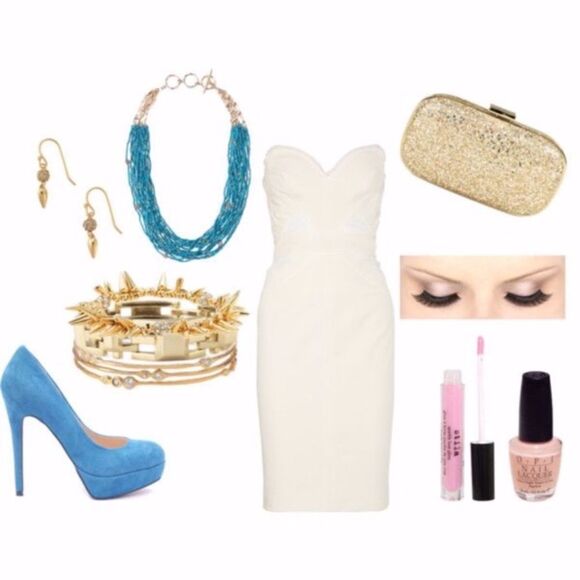 🎃 Stella & Dot NWOT Calliah Statement Necklace Turquoise Gold - Picture 5 of 9